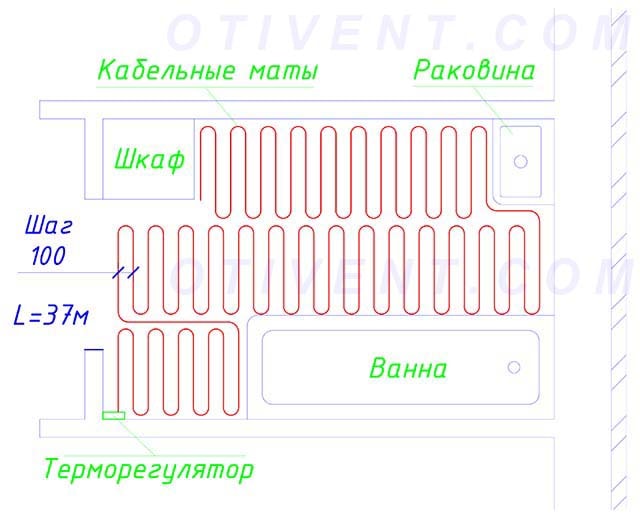 Напольный электрооборгрев ванной